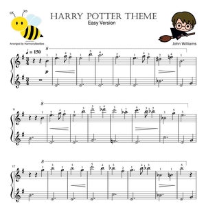 Hedwig. Tema. Partitura para piano + Midi (com nomes de notas e números de dedos)