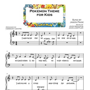 P0kem0n Theme for Kids ~ Piano Sheet Music Score with note names Beginners Easy Piano Self Learning Series