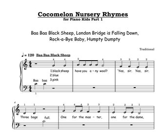 Klavier Cocomelon Kinderreime Teil 1 Einfach für Kinder Kinder Selbstlernserie Baa Baa Schwarze Schafe fünf Fingerhaltung