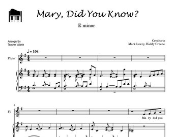 Mary Did You Know - Hannah Ellis's Version Piano Sheet mit PDF MP3 e-moll Tonart editierbar MXL mit Musescore