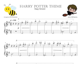 Hedwig. Theme. Piano Sheet Music + Midi (with note names & finger numbers)