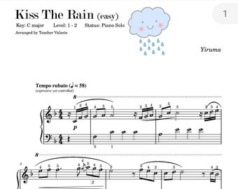 Kiss The Rain - Yiruma Easy Piano Sheet Music Self-learning Series Grade 1