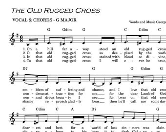 Old Rugged Cross - Choir and Vocal Music Sheet with Chords, Lyrics and Note Names