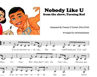 Nobody Like U - 4 Town ~ Easy Kids Piano Sheet Music with note names & lyrics