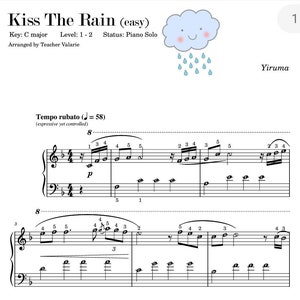 Kiss The Rain - Yiruma Easy Piano Sheet Music Self-learning Series Grade 1