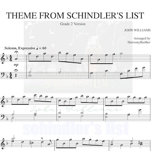 Theme from Schindler&#39;s List Grade 2 Soundtrack Piano Sheet Music Score with note names