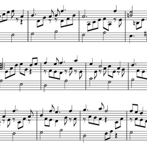 May include: A sheet music score for a piano piece. The music is written in treble clef and includes notes, rests, and sharps. The score is divided into three sections, each with its own set of measures.