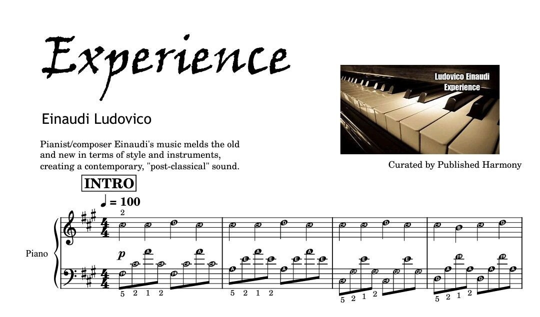 EXPERIENCE by E1naud1 Ludov1co (Grade 5 - 6) Piano PDF with note names