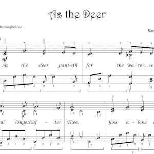 May include: Sheet music for a song titled "As the Deer" by Martin Nystrom. The music is written in the key of C major and has a tempo of 65 beats per minute. The lyrics include the words "As the deer pant-eth for the water, so my soul longeth after thee."