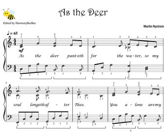 As The Deer - Piano Sheet Music Score with note names & FREE Lead Sheet