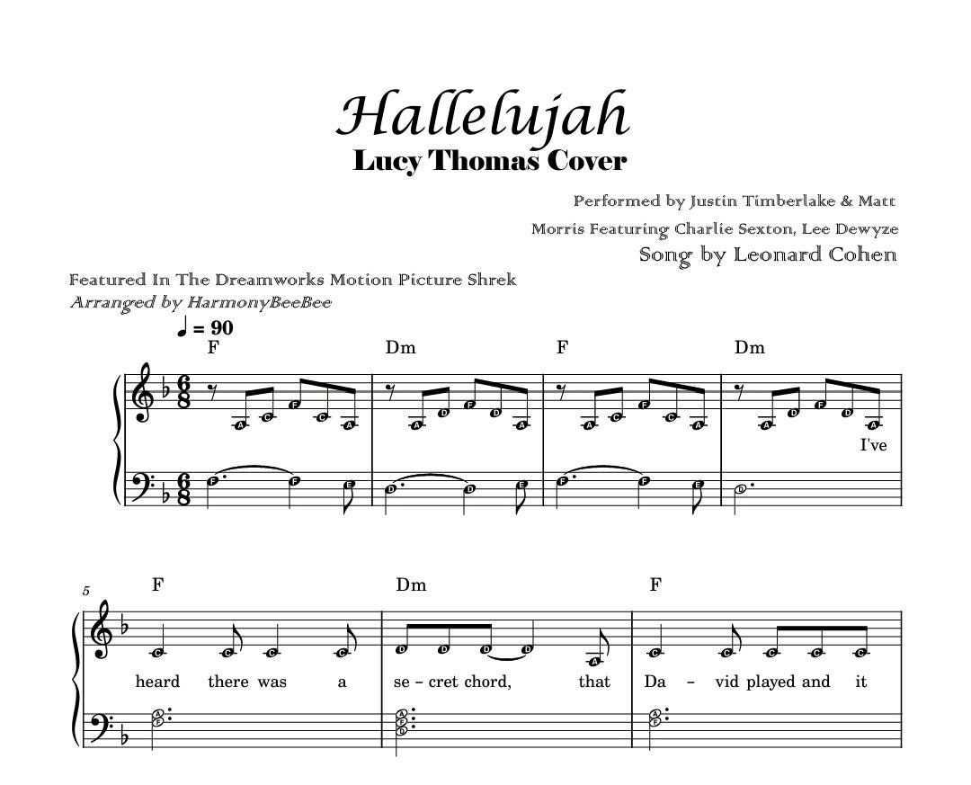 microondas intervalo orden Hallelujah Leonard Cohen Easy Piano Sheet Music Score - Etsy España