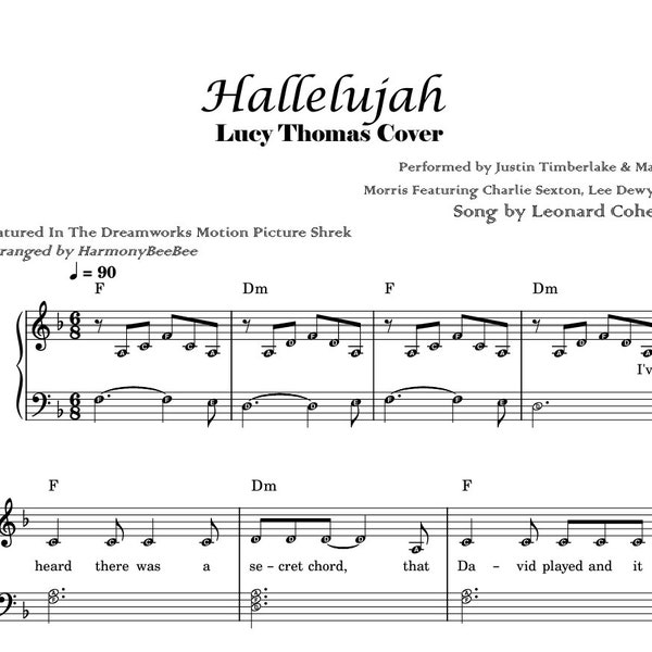 Hallelujah - Leonard Cohen ~ Easy Piano Sheet Music Score Level 3 for Self-Learning Pianists