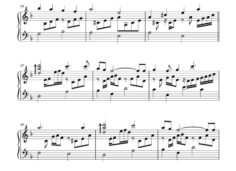 May include: A sheet music score for piano with musical notes and clefs. The music is written in the key of C major and includes a time signature of 4/4. The music is written in a standard musical notation format.