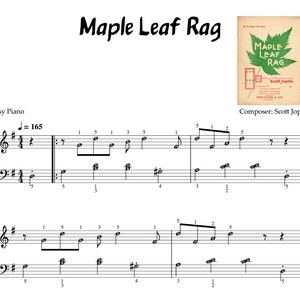 Maple Leaf Rag - Einfache Klaviernoten + Kostenlos (mit Notennamen, Fingernummern)