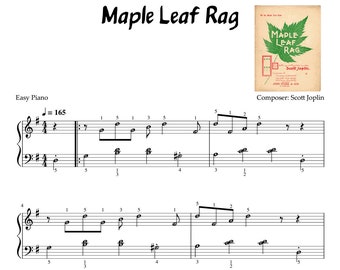 Maple Leaf Rag - Easy Piano Sheet Music + Free (with note names, finger numbers)