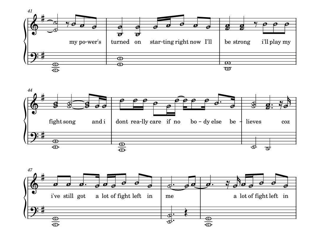 Fight Song Easy Piano Sheet Music Score for Grade 2 Selflearning