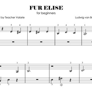 Fur Elise for beginners (5-finger position) Very Easy Piano Sheet Music for Kids