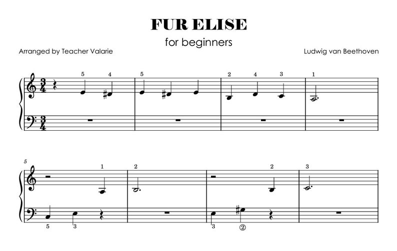 Für Elise für Anfänger 5-Fingerhaltung Sehr Einfache Klavier Noten für Kinder Bild 2