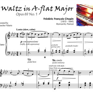 Waltz Opus 69 No. 1 CHOPIN - Piano Sheet Music Score with without ABC Self Learning