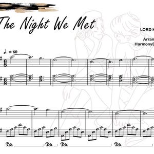 Può includere: Spart.to musicale per la canzone "The Night We Met" di Lord Huron, arrangiata da HarmonyBeeBee. La musica è scritta in notazione standard con un tempo di 60 battiti al minuto.