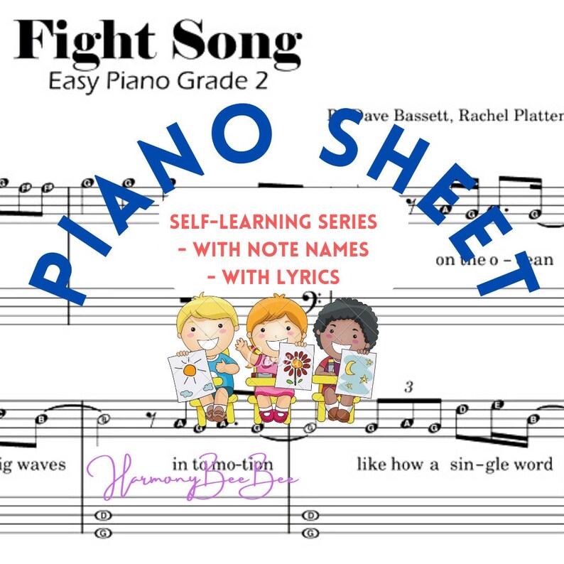 Fight Song Easy Piano Sheet Music Score for Grade 2 Etsy