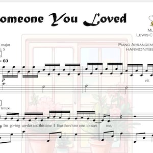Someone You Loved - in C major Piano Sheet Music Score with note names lyrics
