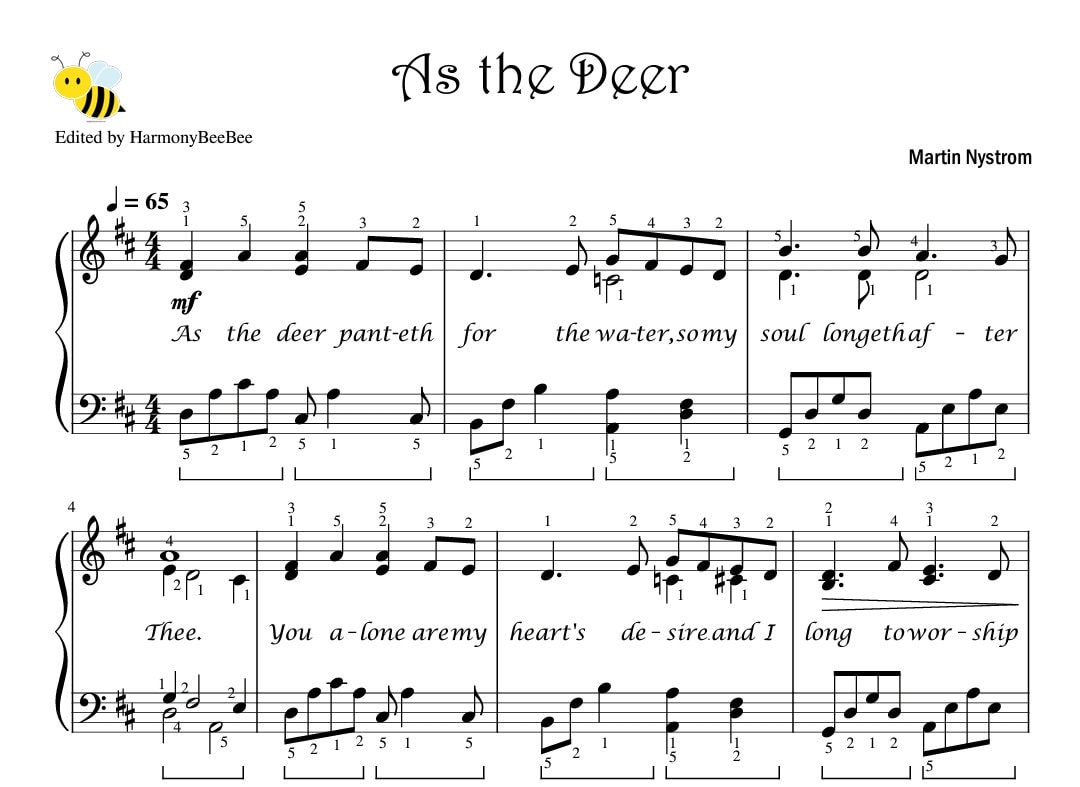 As The Deer Piano Sheet Music Score With Note Names Free Lead Sheet
