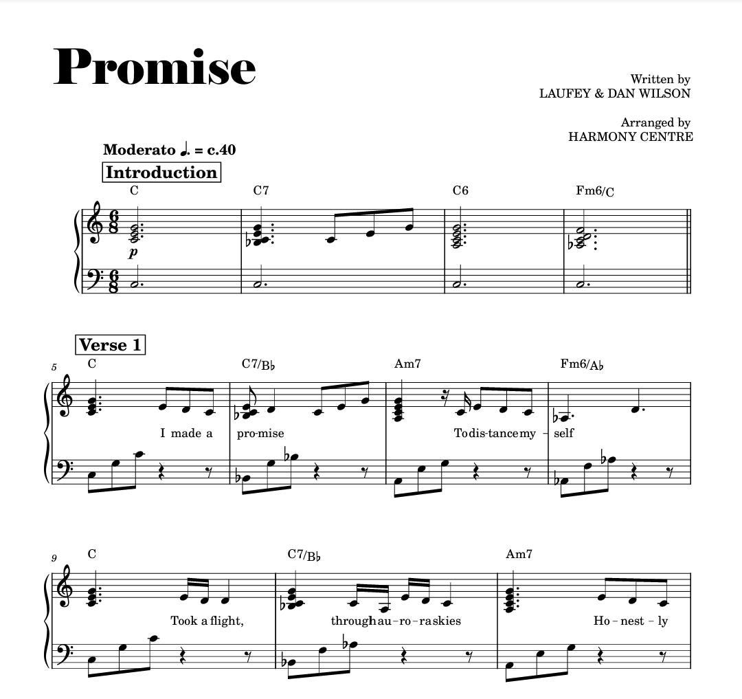 Promise (laufey) Piano Sheet Music Score With Note Names Esy(01)