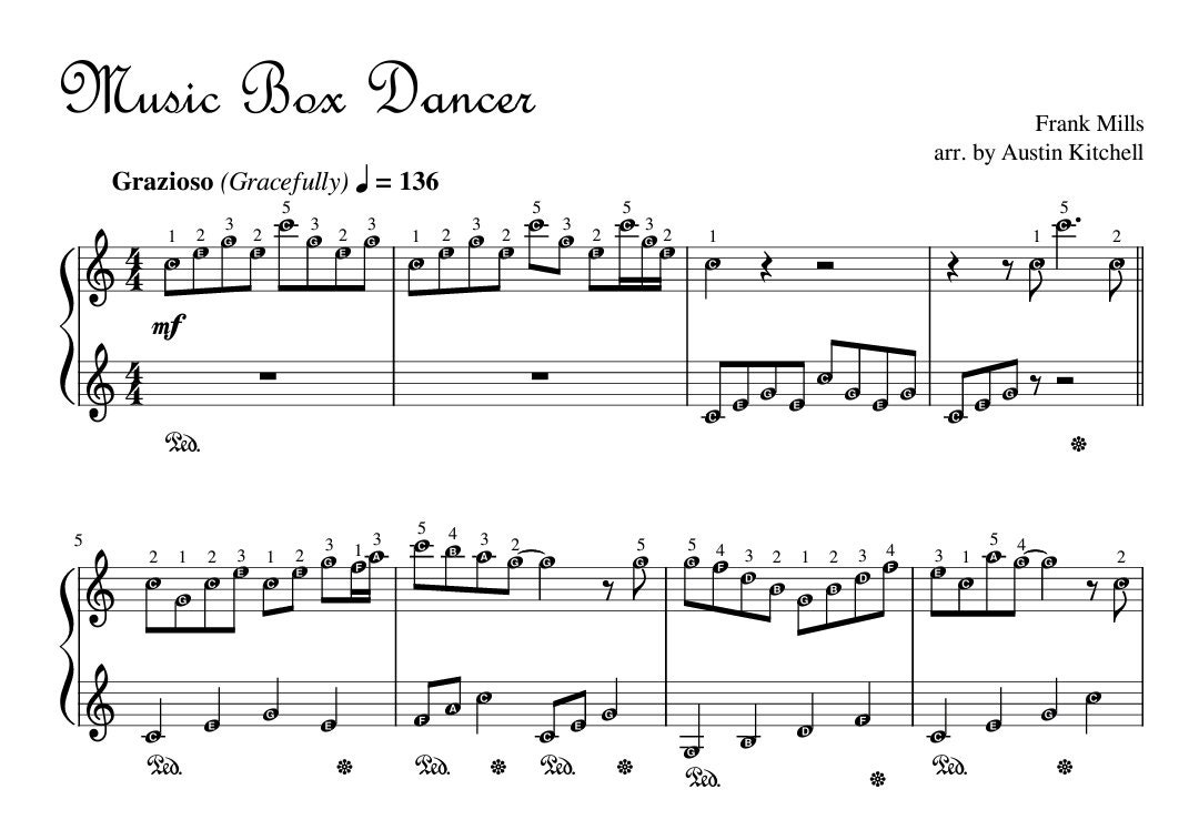 Music Box Dancer - Easy G3 + Hard G5 Piano Sheet Music With Note Names ...