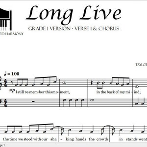 Long Live | Easy Piano Sheet Music Grade 1 Short Sweet Version with note names