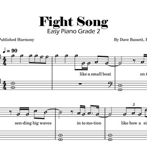 Fight Song - Easy Piano Sheet Music Score for Grade 2 - Self-Learning Series with note names & lyrics