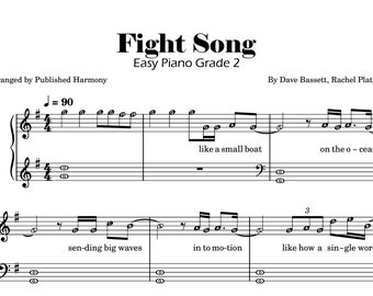 Fight Song - Easy Piano Sheet Music Score for Grade 2 - Self-Learning Series with note names & lyrics