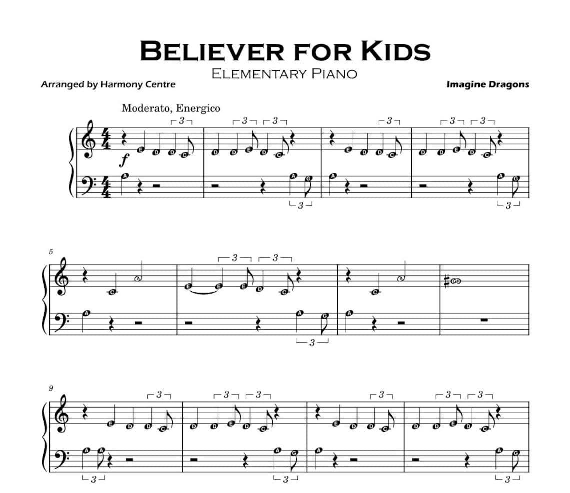 Beiieverr for Kids - Piano Sheet Music Score Elementary Easy - Etsy