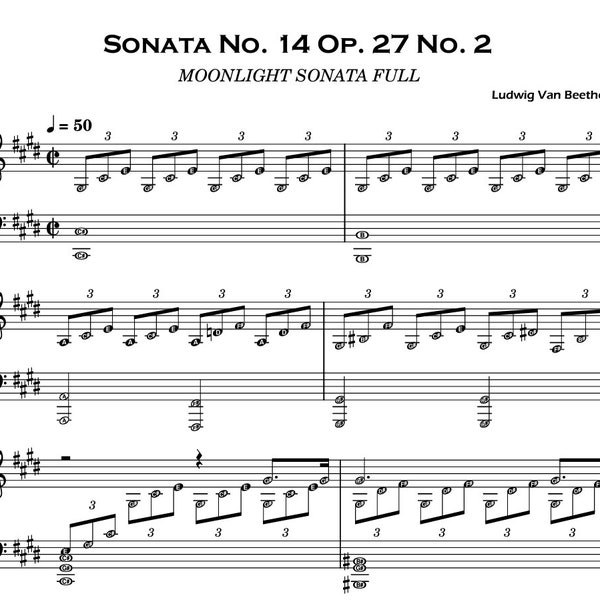 Moonlight Sonata (Full) Sonata No. 14 Op. 27 No. 2 BEETHOVEN with note names Self Learning Series