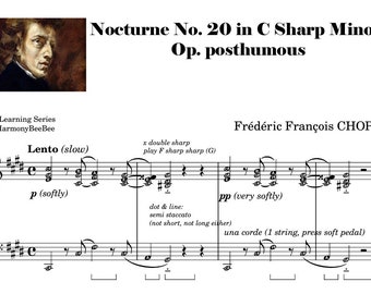 Nocturne no. 20 in C Sharp Minor by CHOPIN with note names details fingerings