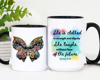 Coffee Mug, Inspirational Coffee Mug, Mug with Bible Verse, Christian Mug, Gift to Encourage, Butterfly Mug, Tie Dye Mug, Proverbs Mug