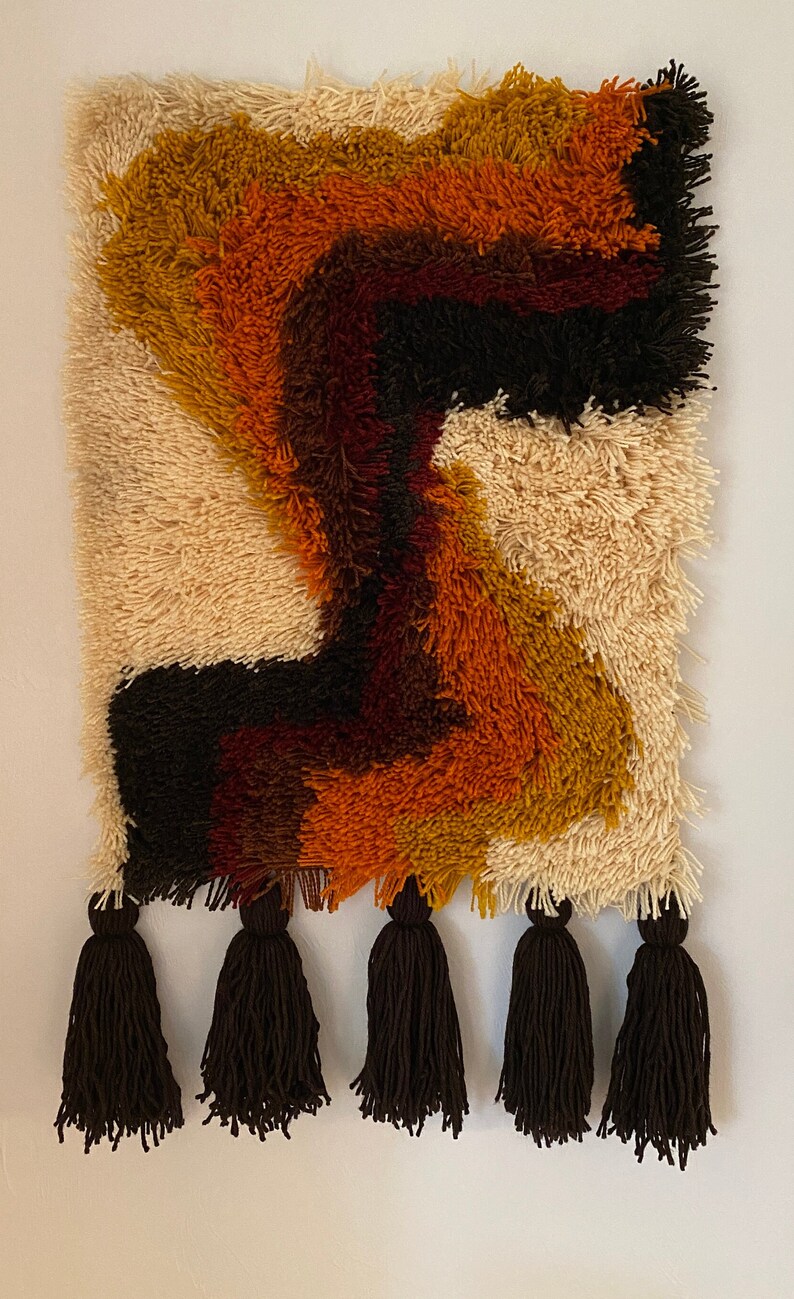 Vintage Abstract Latch Hook Wall Hanging Etsy