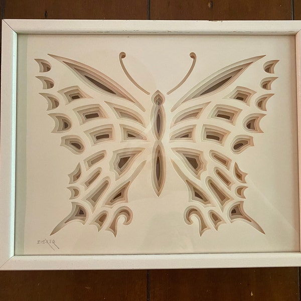 MCM Butterfly Shadow Box Paper Cut Out Art