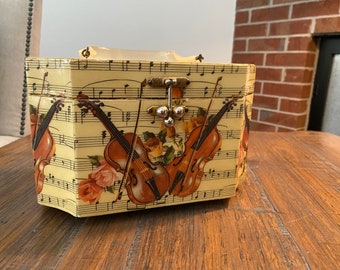 Vintage Wooden Box Purse with Violins