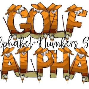 Golf Doodle Letters Alphabet with Uppercase and Numbers PNG, Alphabet PNG Digital Download PNG