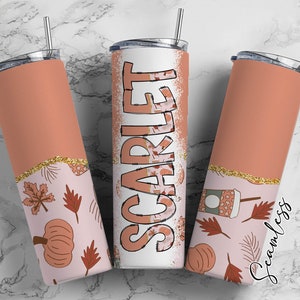 Envoltório de copo de flor de outono com alfabeto de letras de doodle correspondente PNG, estética floral Adicione seu próprio nome Copo de 20 onças, conjunto alfa PNG 58