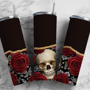 Skull and Rose 20oz Sublimation Tumbler Designs, Black Rose 9.2 x 8.3” Straight Skinny Tumbler Wrap 20