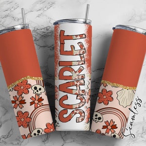 Aesthetic Fall Tumbler Wrap with Matching Doodle Letter Alphabet PNG, Skull Retro Add your Own name 20oz Tumbler, Alpha Set PNG 37