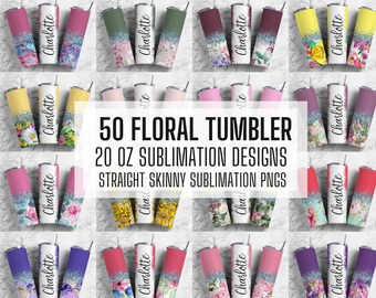 50 + Floral Tumbler Wrap, Straight Tumbler, Sublimation, Design Bundle, Tumbler png, 20oz Straight Tumbler, Sunflower Tumbler Wrap PNG