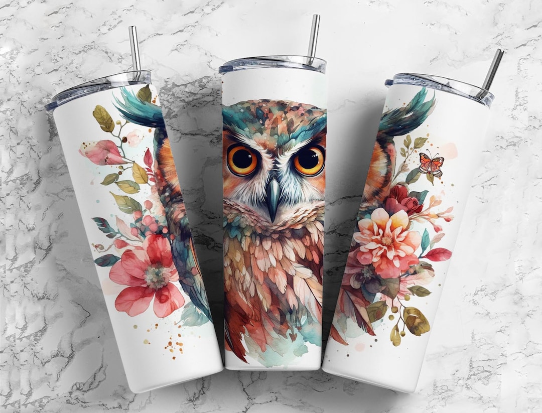 Colorful Owl 20oz Sublimation Tumbler Designs, Floral Watercolor 9.2 X