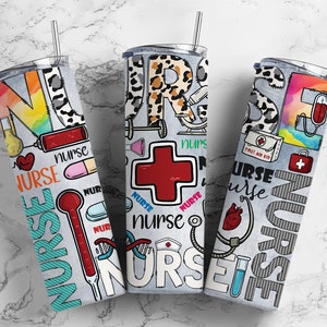 Nurse medical 20oz Sublimation Tumbler Designs, stethoscope hospital  9.2 x 8.3” Straight Skinny Tumbler Wrap PNG