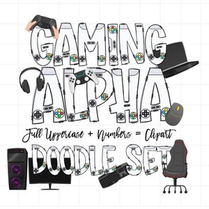 Video Game Doodle Letters, Gamer Clipart, Gamer Alphabet PNG, Entire Doodle Alphabet Uppercase Lowercase Numbers PNG