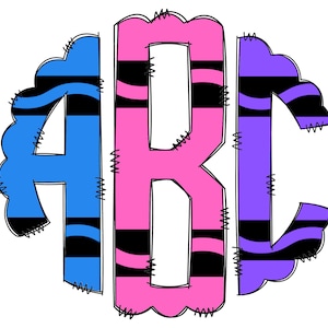 Letras de monograma de crayón, elementos PNG de sublimación de todos los colores, paquete alfa de doodle dibujado a mano de la escuela, fuente de sublimación de maestro PNG floral