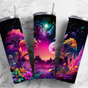 Galaxy Cartoon 20oz Sublimation Tumbler Designs, Colorful Neon Rainbow   9.2 x 8.3” Straight Skinny Tumbler, Tumbler Wrap PNG