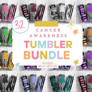 Cancer Ribbon Tumbler PNG Bundle ,Straight Tumbler, Design Bundle, Cancer Awareness 20oz Straight Tumbler, Tumbler Wrap, Digital Download